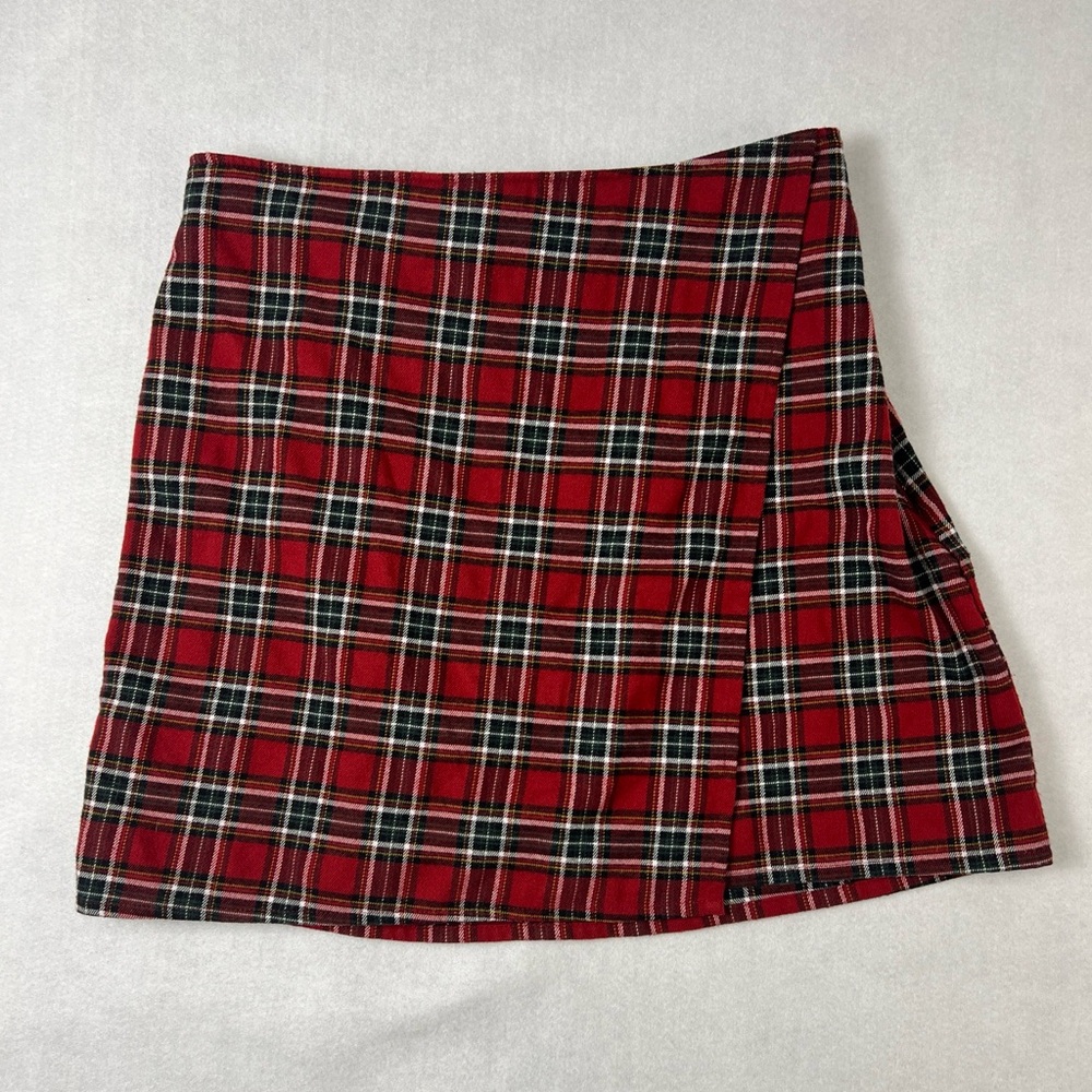 Vintage Hollister‎ Women's Plaid Knit Flannel Wrap Front Mini Skirt Red Size M